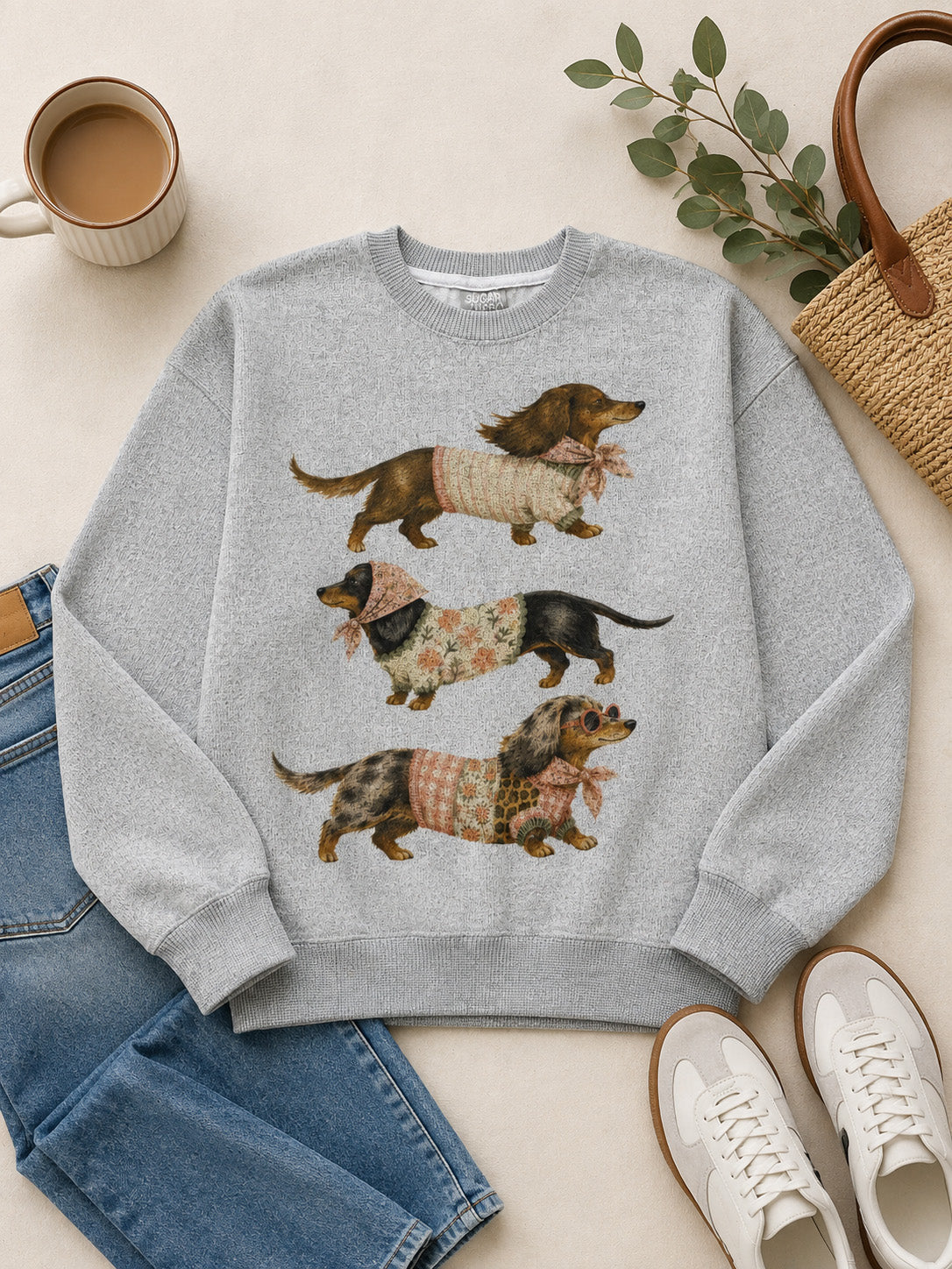 Playful Dashhound Graphic Nantucket Sweatshirt