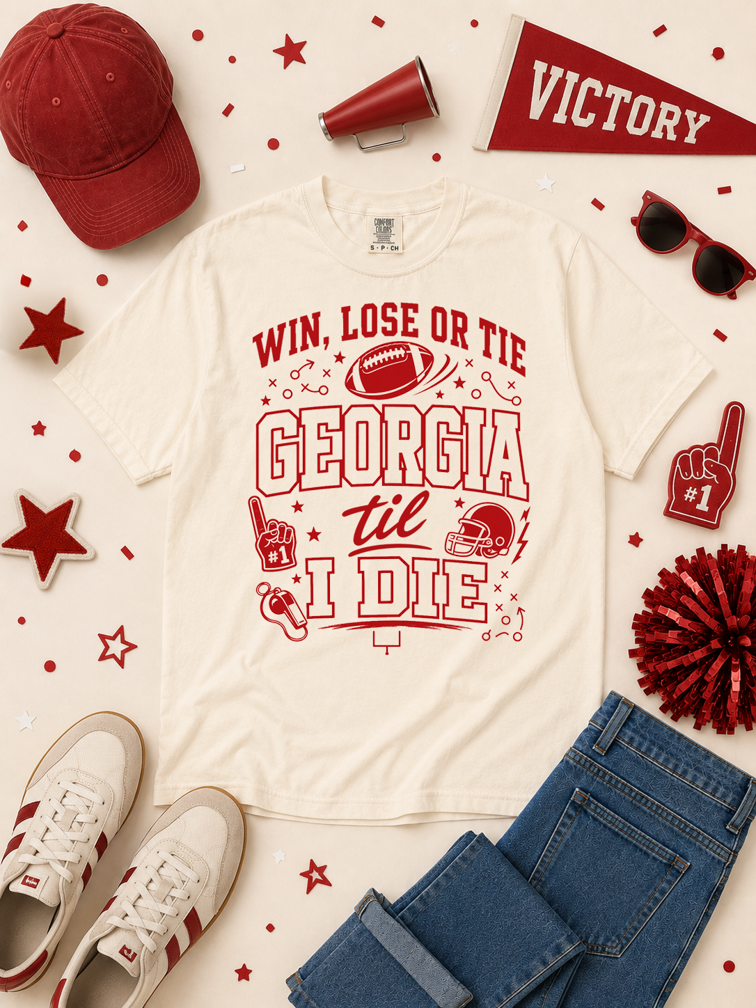 Win, Lose or Tie Game Day Football Graphic Comfort Color Boxy T-Shirt