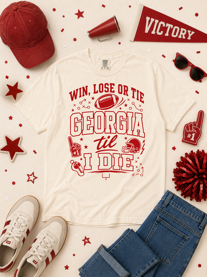 Win, Lose or Tie Game Day Football Graphic Comfort Color Boxy T-Shirt